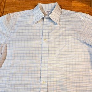 Brooks Brothers men's dress shirt, 15 1/2 35, light blue plaid over white.